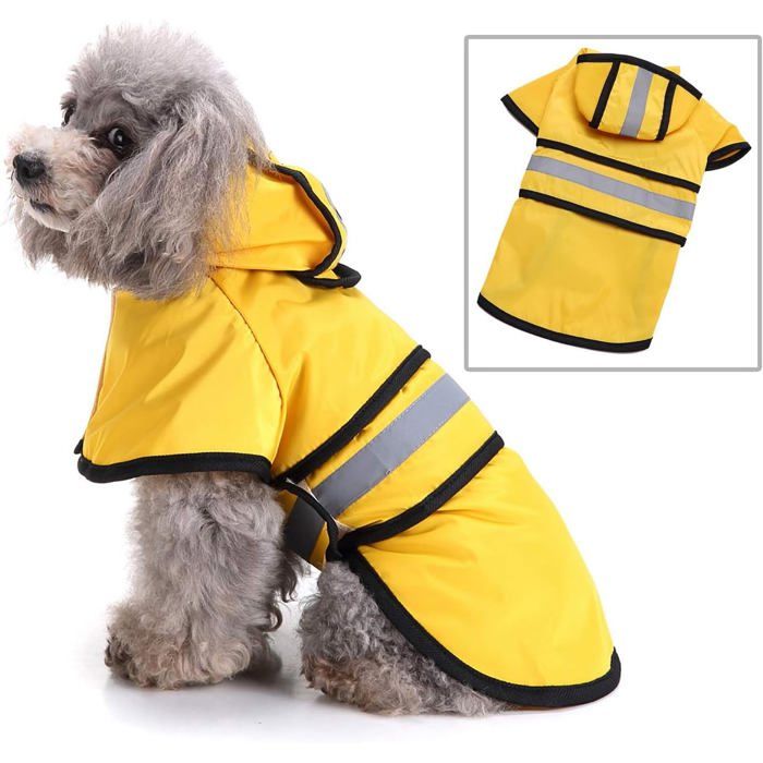 Manteau imperméable pour chien - DOK - Réfléchissant - Capuche - Trou de laisse - Léger - Réglable - Poncho - Jaune - XL