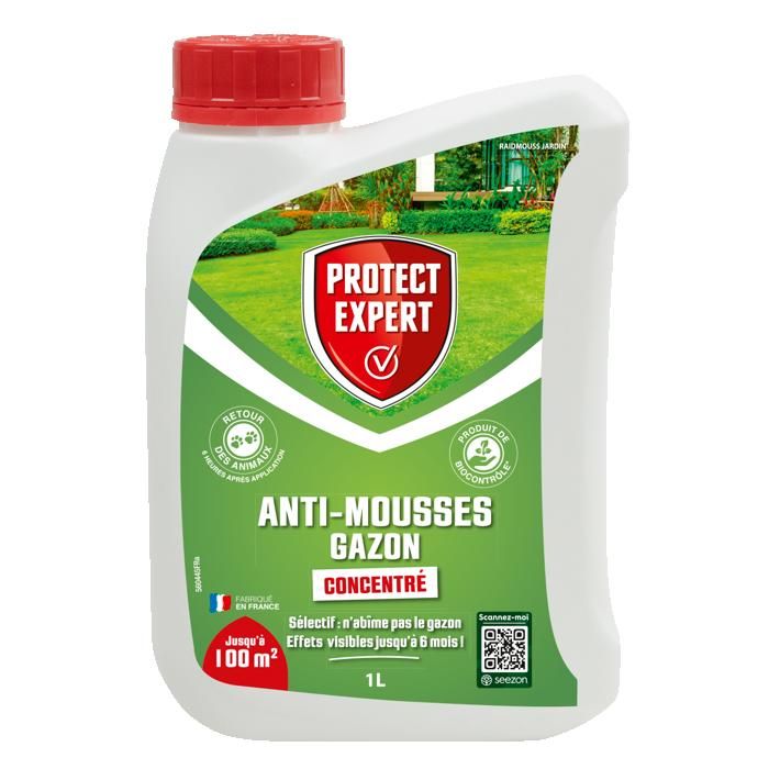 PROTECT EXPERT Anti-Mousses Gazon - 1L - Jusquà 100m² - Sélectif - Efficacité Longue Durée 6 Mois - Action Reverdissante