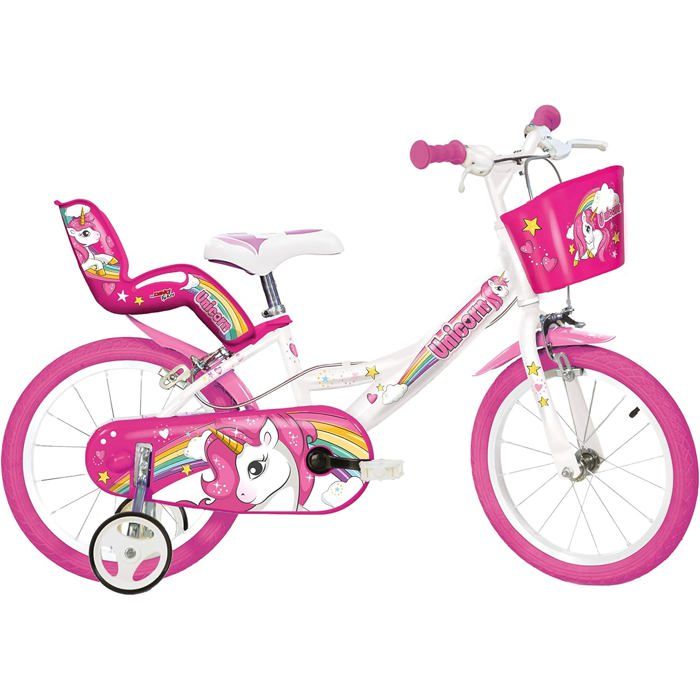 Vélo Enfant 16 Pouces Rose – Acier Carbone, Guidon Réglable, Roues Stabilisatrices, 5-8 Ans