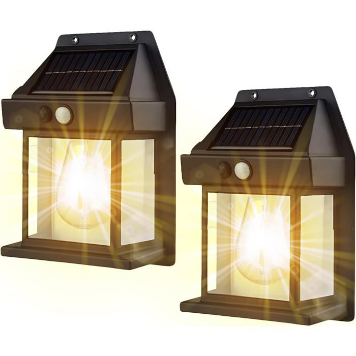Lampe Solaire Exterieur en Tungstène 2 Packs Lampadaire Solaire Murale Rétro avec Détecteur de Mouvement Blanc Chaud