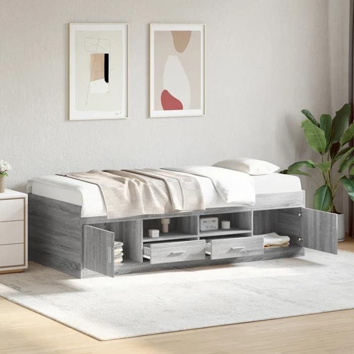 Lit de jour avec tiroirs - UU - Sonoma gris - Bois dingénierie - 193x93x52 cm - 90x190 cm - Tiroirs de rangement