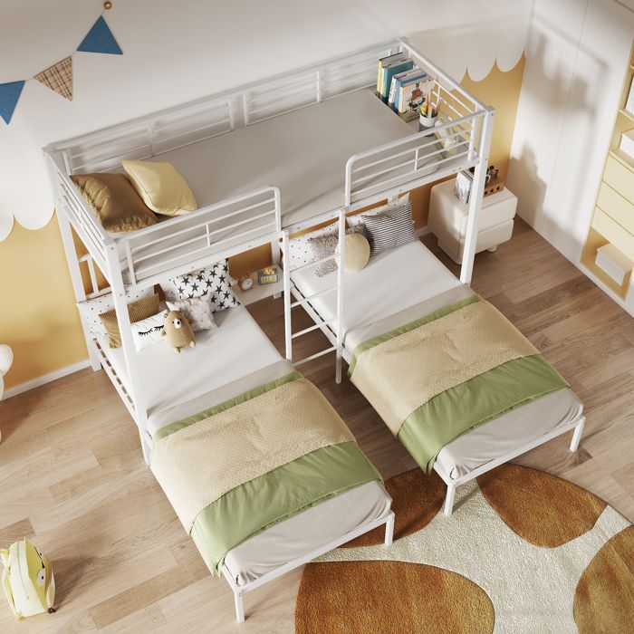 Lit triple Lit superposé triple avec échelle pour enfants et adolescents Lit en fer avec barrière antichute et tableblanc 90x200c