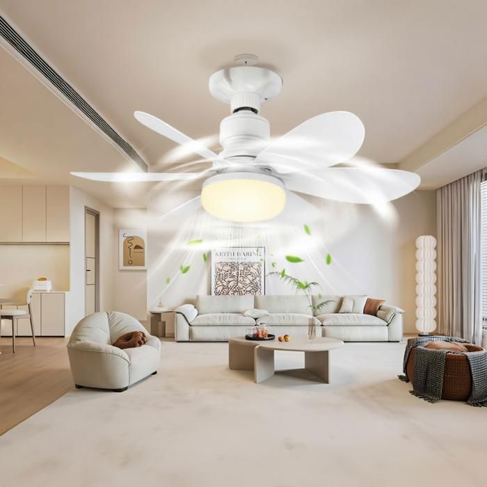 Ventilateur Plafond avec Lumiere - 6 Pales Blanches - Télécomman 3 Vitesses Silencieux Dimmable 3 sources lumineuses LCD - 40W