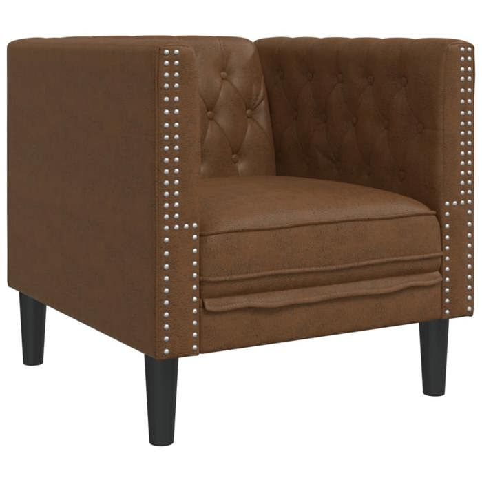 Canapé moderne CHIC Fauteuil Chesterfield 100 % polyester marron similicuir daim 71x74.5x70.5 cm SS1657
