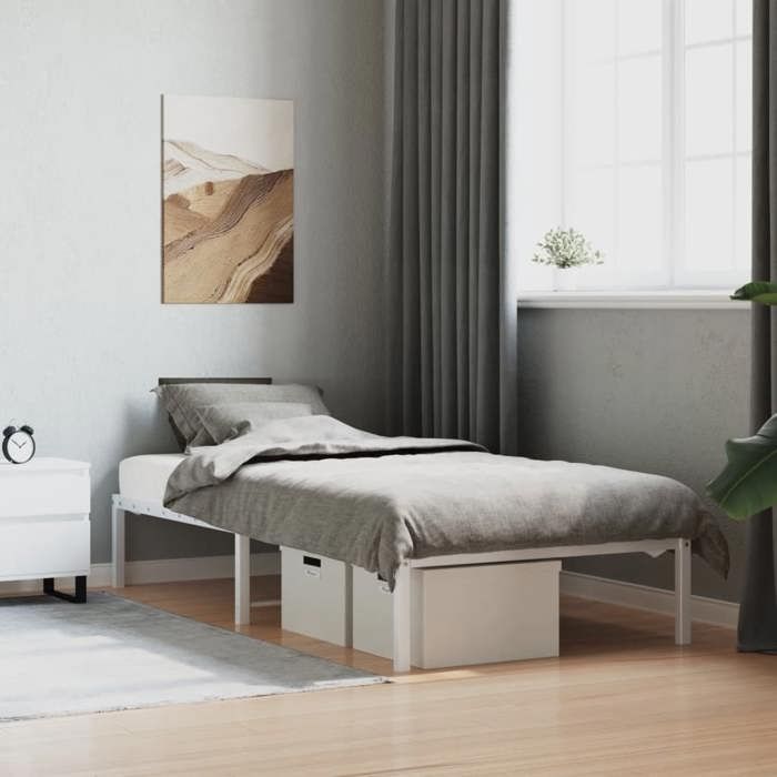 Soldes FlottantsLit simple 90x190cm Structure de lit classique métal sans matelas blanc 90x190cm