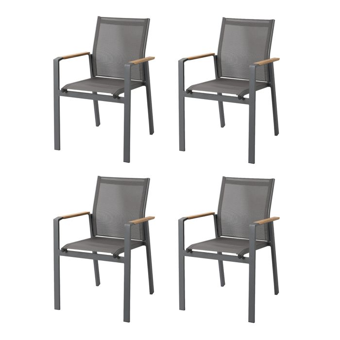 AXI Alva Ensemble de 4 Chaises de Jardin Anthracite Pour Table de dExtérieur en Aluminium / Bois de Teck avec Assise et Dossier AXI Alva Ensemble de 4 Chaises de Jardin Anthracite Pour Table de dExtérieur en Aluminium / Bois de Teck avec Assise et Dossier