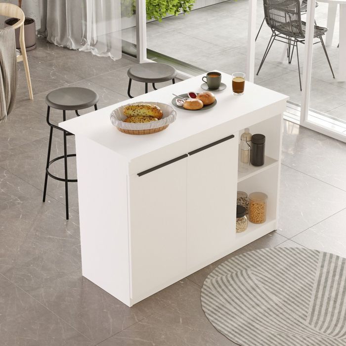 Îlot de Cuisine Corsico Dmora en Bois Mélaminé Blanc 120x60x88h cm Îlot de Cuisine Corsico Dmora en Bois Mélaminé Blanc 120x60x88h cm