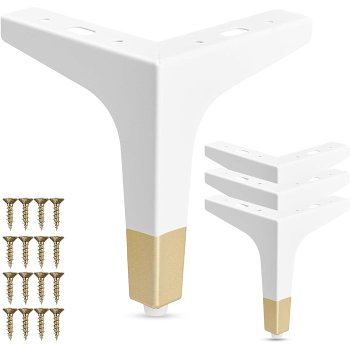 Lot de 4 pieds de meubles en métal de 15 cm – Pieds de rechange modernes en forme de triangle diamant blanc/doré pour armoire