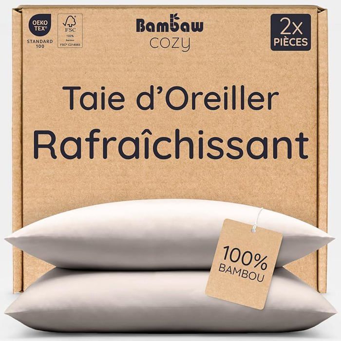 Taie d oreiller 50x70 Bambou Lot de 2 Taie Oreiller Rectangulaire 50x70 cm Bon pour Les Cheveux et Le 50x70 Sable