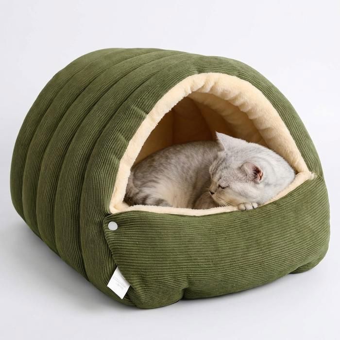 Panier Confortable pour Chat - 45 x 30 x 19 cm. Panier DIntérieur pour Chat de Style Grotte Avec Housse Amovible et Vert