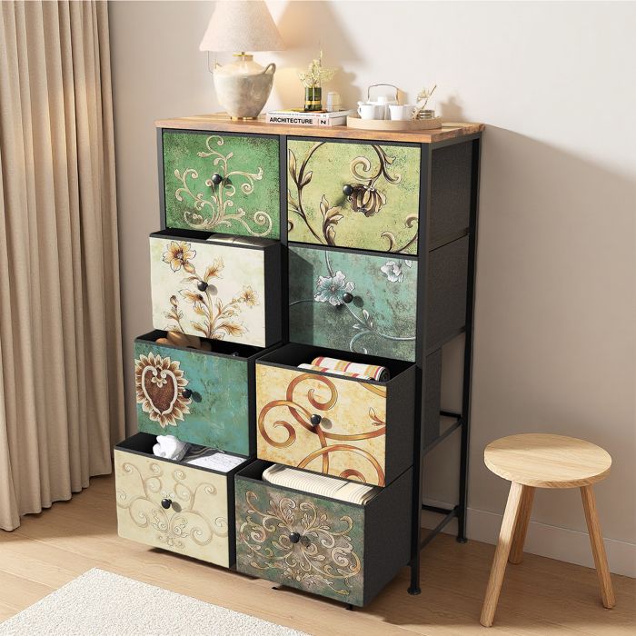 Commode - Chiffonnier avec 8 Tiroirs en Tissu - Buffet avec structure en acier robuste pour petits espaces-67.5x30x100 cm