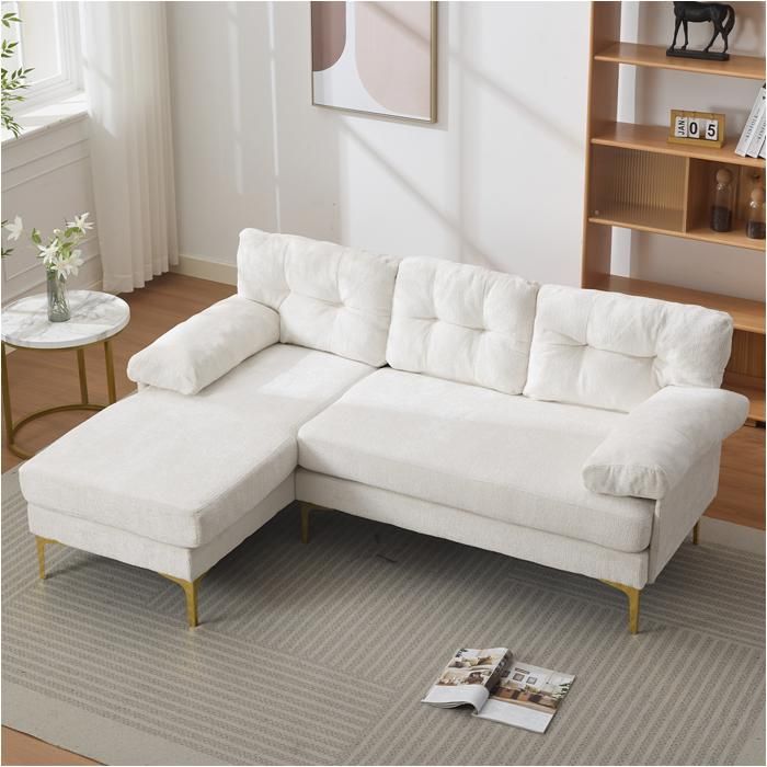 Canapé dangle convertible en L 3 places   - Méridienne modulable et pieds en métal -  Canapé capitonné - Beige