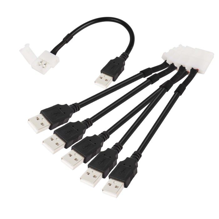Lot de 6 connecteurs USB pour bande lumineuse LED 8 mm vers 2 broches 8 mm de large sans soudure pour bandes lumineuses LED 3528 5