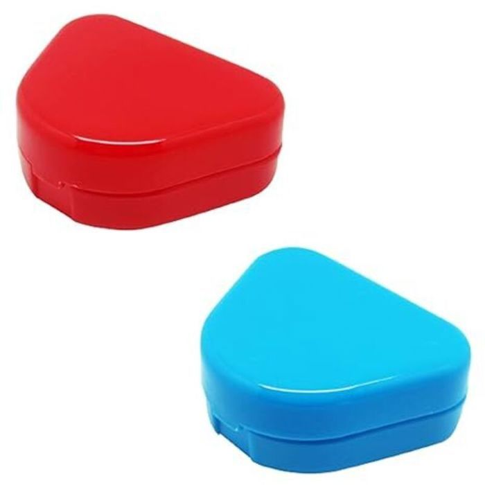 Paquet de 2 boîtes de rangement ventilées pour gouttières Invisalign – rouge & bleu