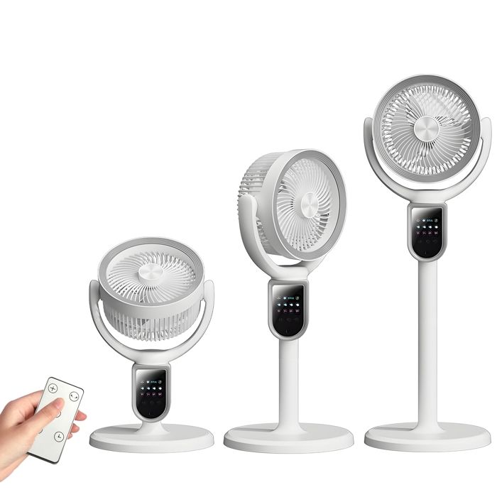 Ventilateur sur Pied avec Télécommande Écran LED 4 Vitesses Oscillation 90° Minuterie 9H Hauteur Ajustable Rechargeable par USB