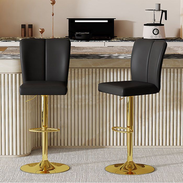 Lot de 2 tabourets de bar réglables 63-85 cm rotatifs 360° PU noir et métal doré avec dossier