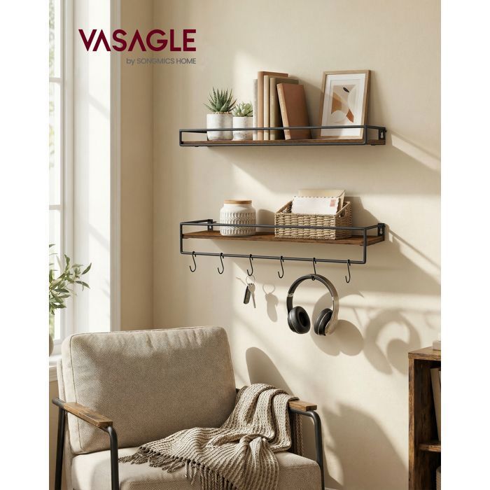 Lot de 2 Étagères Murales Tablettes Suspendues avec Tringle Rangements Flottants Cuisine Chambre Salon Marron et Noir Lot de 2 Étagères Murales Tablettes Suspendues avec Tringle Rangements Flottants Cuisine Chambre Salon Marron et Noir