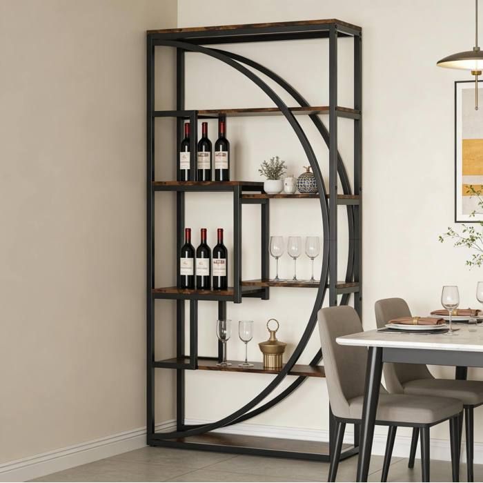 MEUBLIV Bibliothèque ouverte 80 x 30 x 179 cm 5 étagères design géométrique métal noir et aspect bois rustique