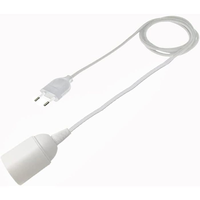 Câble pour Lampe E27 Blanc  Cordon électrique avec Douille et Prise  3 mètres  Douille Lisse pour Ampoule Apparente  Fabriqué