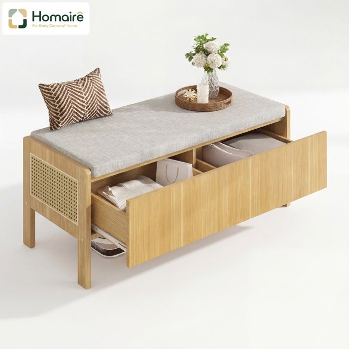 Banc coffre en mdf gris avec rangement 113 x 40 x 455 cm HOMAIRE