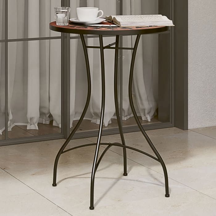 Meuble jardin - Table de bistro mosaïque terre cuite blanc Ø50x70 cm céramique &457 Meuble jardin - Table de bistro mosaïque terre cuite blanc Ø50x70 cm céramique &457