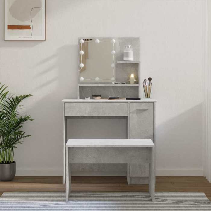 URBRAN®Ensemble de coiffeuse avec LED Gris béton Bois dingénierie - Armoire de rangement_6393