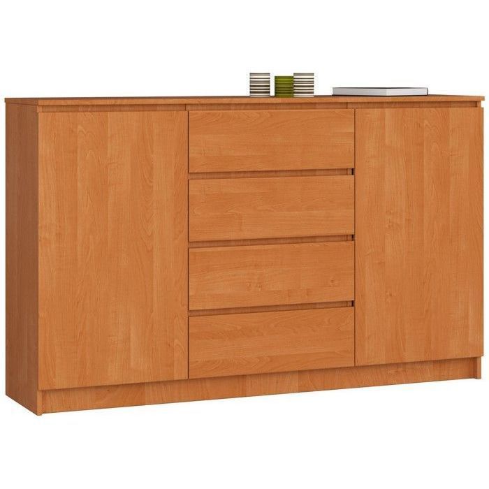 Grande Commode pour le salon AKORD K160 Aulne 160 cm 2 portes 4 tiroirs façade Aulne 4 étagères 160x40x99 cm