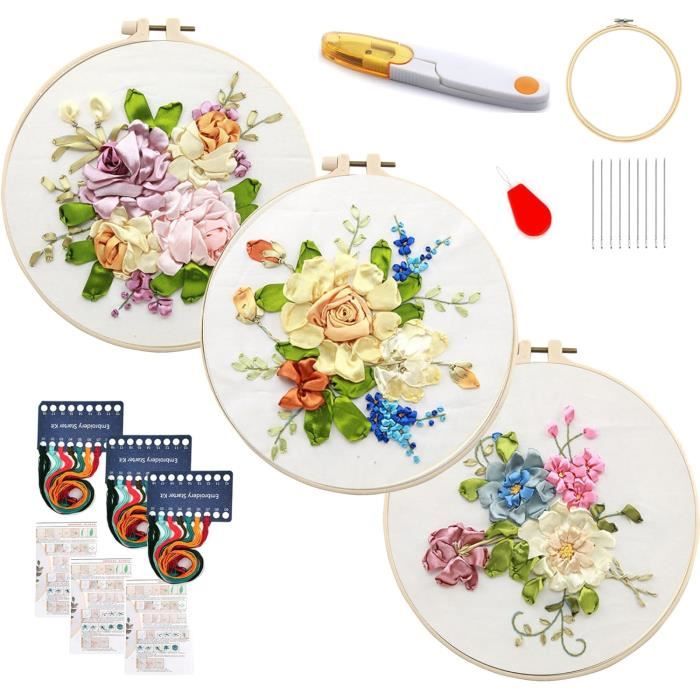Broderie Débutant Motifs Floraux Kit Broderie Noël Débutants - 3 Motifs