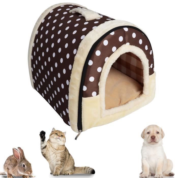 Meilleurs prix pour Animal Maison,ANNEFLY Pet Sac de Couchage,Cuddle Pochette Lit de Tapis de Maison pour Burrower Chatons Chats Chiens,Point brun-L