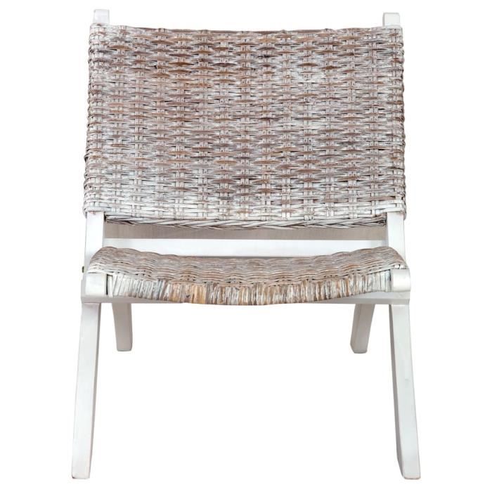Fauteuil de relaxation en rotin kubu blanc et bois dacajou massif ARAMOX - 60 x 77 x 70 cm