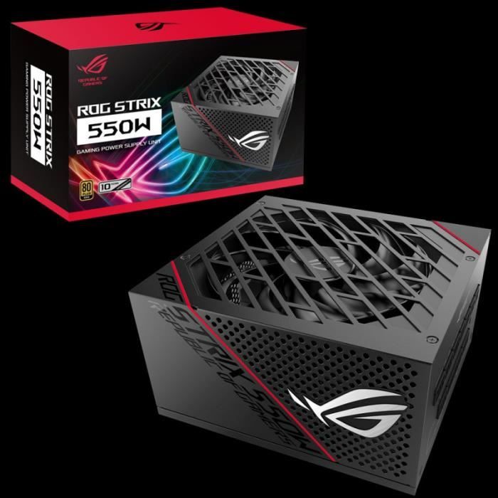 ASUS ROG Strix 550G Voeding - 550 Watt, 80 Plus Gold, 0dB Ventilator, Volledig Modulair, Dubbele Kogellagers, ROG Koellichaam