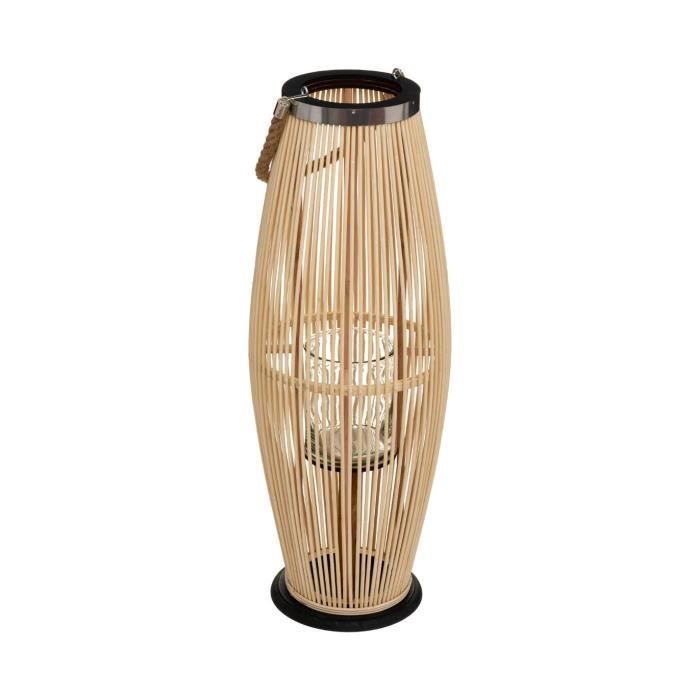 atmosphera - grande lanterne en bambou naturel fit photophore en verre h 72 cm naturel