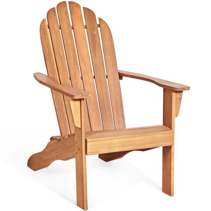COSTWAY Chaise Longue Adirondack en Bois avec Dossier Incurvé Charge 170KG Résistant aux Intempéries pour Patio Extérieur Naturel