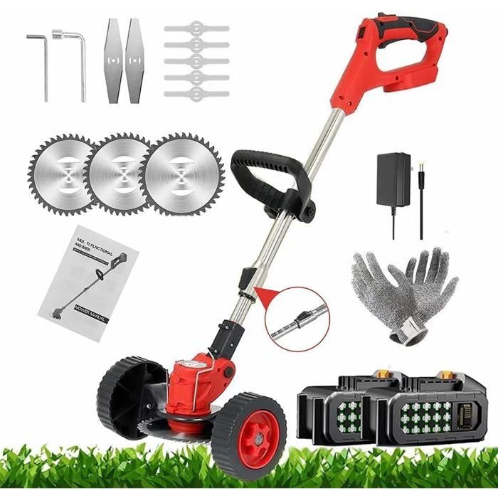 Débroussailleuse électrique Sans Fil 800W - 2 Batteries 21V - Perche Télescopique 71-106 Cm - 4 Types De Lames - Pour Jardin Et Herbes Hautes