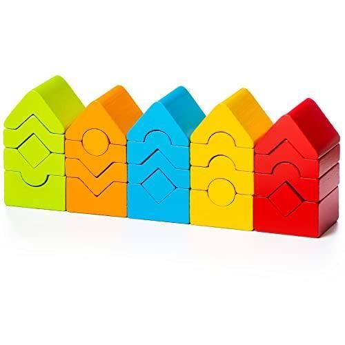 MILAN - Torre Impilabile In Legno 'Animals Towers' - Giocattolo Educativo Con 15 Pezzi E 3 Aste, Per Ordinare Forme E Colori, Dai 12 Mesi