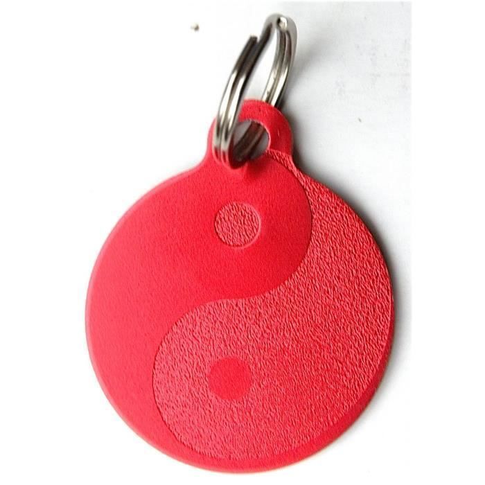 1 MÉDAILLE gravée pour chien YING YANG couleur rouge
