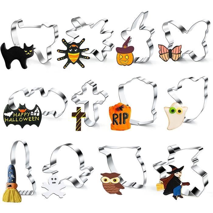 Lot De 8 Emporte-pièces Halloween En Plastique - Motifs 3D (chat, Citrouille...) - Pour Biscuits, Pâtisserie, Pâte à Modeler
