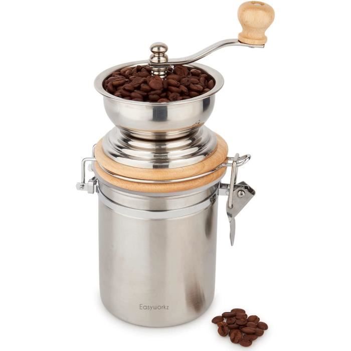 Moulin à café manuel avec boîte hermétique, réglage réglable, fraise en acier inoxydable A50