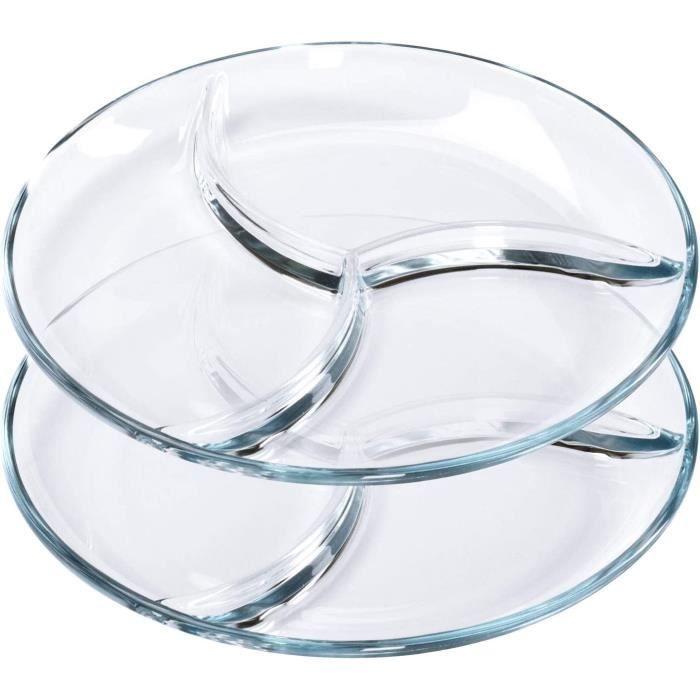 Plat De Service En Verre Cristal Pour Apéritif – Compartiment – L 30 X H 6,5 Cm – Occasion