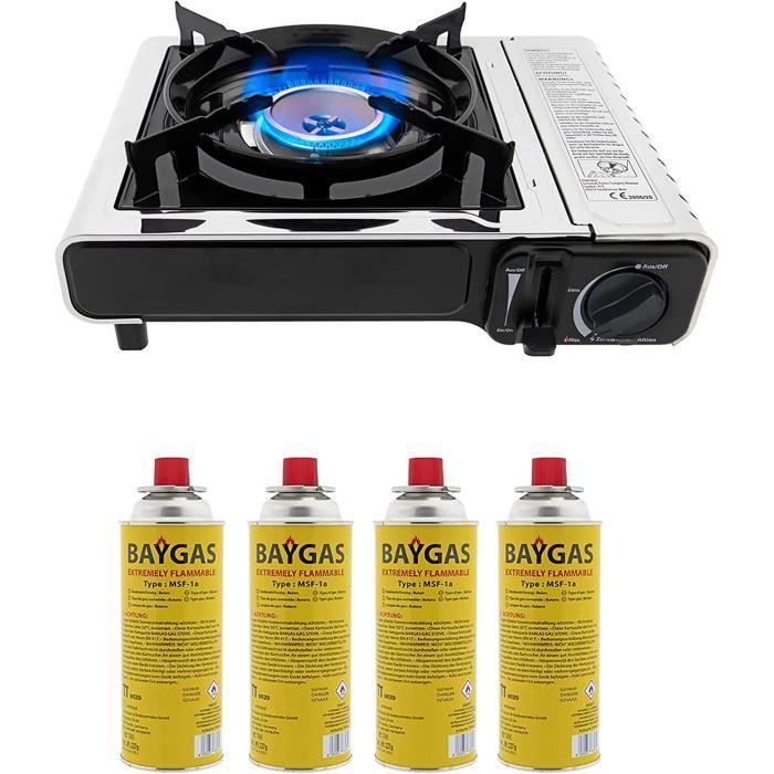 Réchaud Portable Camping RHP Avec 8 Cartouches De Gaz, Noir