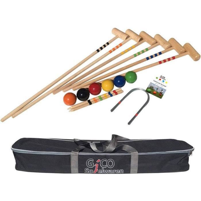 Croquet 6 joueurs 83 cm x 4 et 100 cm x 2 plus 1 sac en toile Jeux