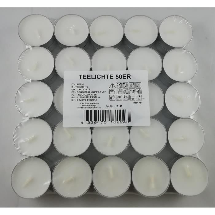 50 Bougies Chauffe Plats Durée 4 Heures Petites Candles Blanches Gros Lot Sac