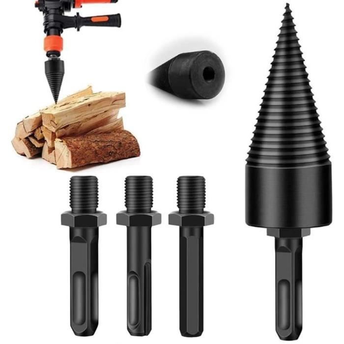 Lot De 4 Forets Fendeurs Pour Bois De Chauffage (foret à Cône) - Pour Perceuse électrique, Acier, Couleur Noire