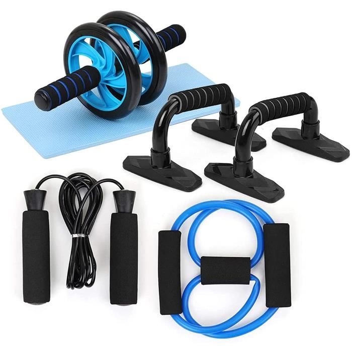 Pack Fitness 5 En 1 : Roue Abdominale + Poignées De Pompes + Corde à Sauter - Neuf