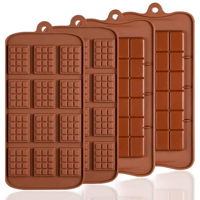 4Pcs moules en Silicone pour Chocolat, 2 Types d'Break Apart antiadhésif Candy Protéines et Energy Bar Moule à Plaque de Cuisson