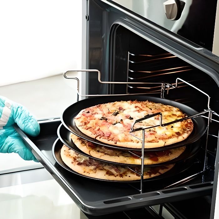 Plateau à pizza Set de 4, plaque de cuisson à pizza ronde en forme de pizza  en acier inoxydable pour la cuisson au four, 26 cm, saine et durable,  facile à nettoyer