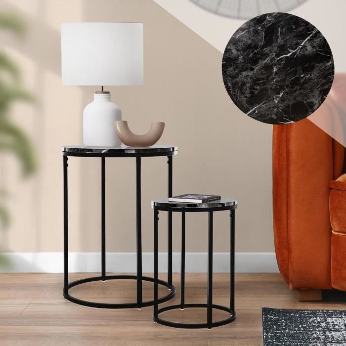 Table D'appoint Ovale En Métal Et MDF - 55x60x30 Cm - Noir - Capacité 15 Kg - Pour Salon, Chambre, Entrée