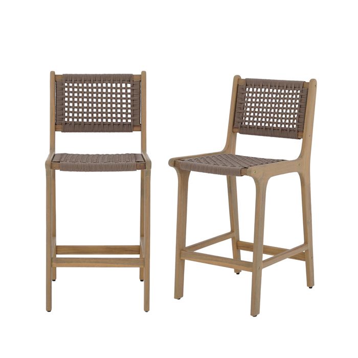 Lot de 2 tabourets de bar KUTA bois d'acacia et corde marron clair
