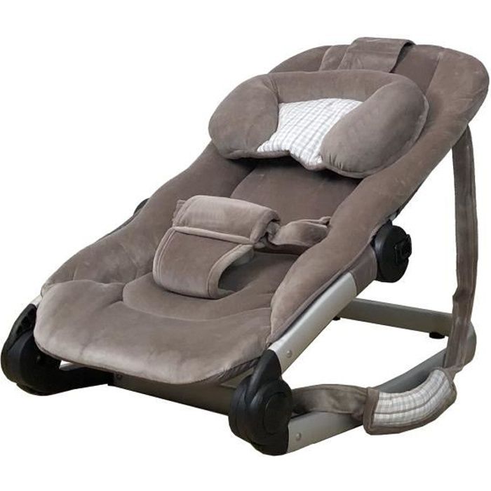 Bambisol Transat Bebe Luxe en Velours | Cale-Tête Réglable, Inclinable, Pliable, Fixe ou Balancelle (Choco Bleu)