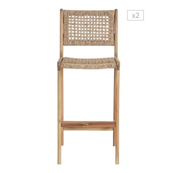 Lot de 2 tabourets de bar haut KUTA 110 cm de hauteur en bois dacacia FSC blanchi Lot de 2 tabourets de bar haut KUTA 110 cm de hauteur en bois dacacia FSC blanchi
